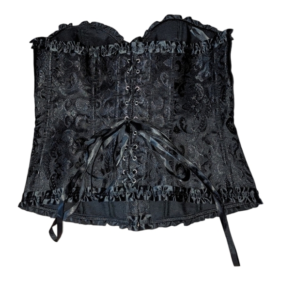 🎃 S - XL • Jacquard Lace Up Bustier Top Boned Overbust Corset • NWOT - Picture 6 of 8